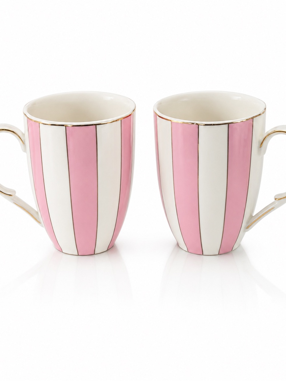 Grace Teaware Pink & White Striped Mug Set – Gold Trim (Set of 2)